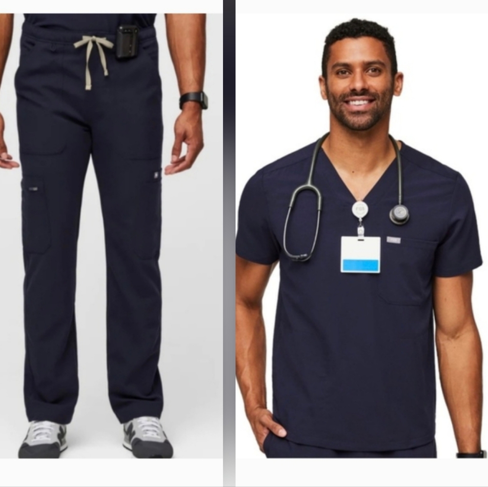 Figs Set of Navy Cairo Cargo Scrub Pants & Leon Top Size XL